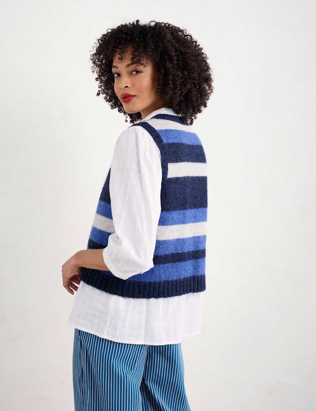 Wool Blend Striped V-Neck Knitted Vest 4 of 4