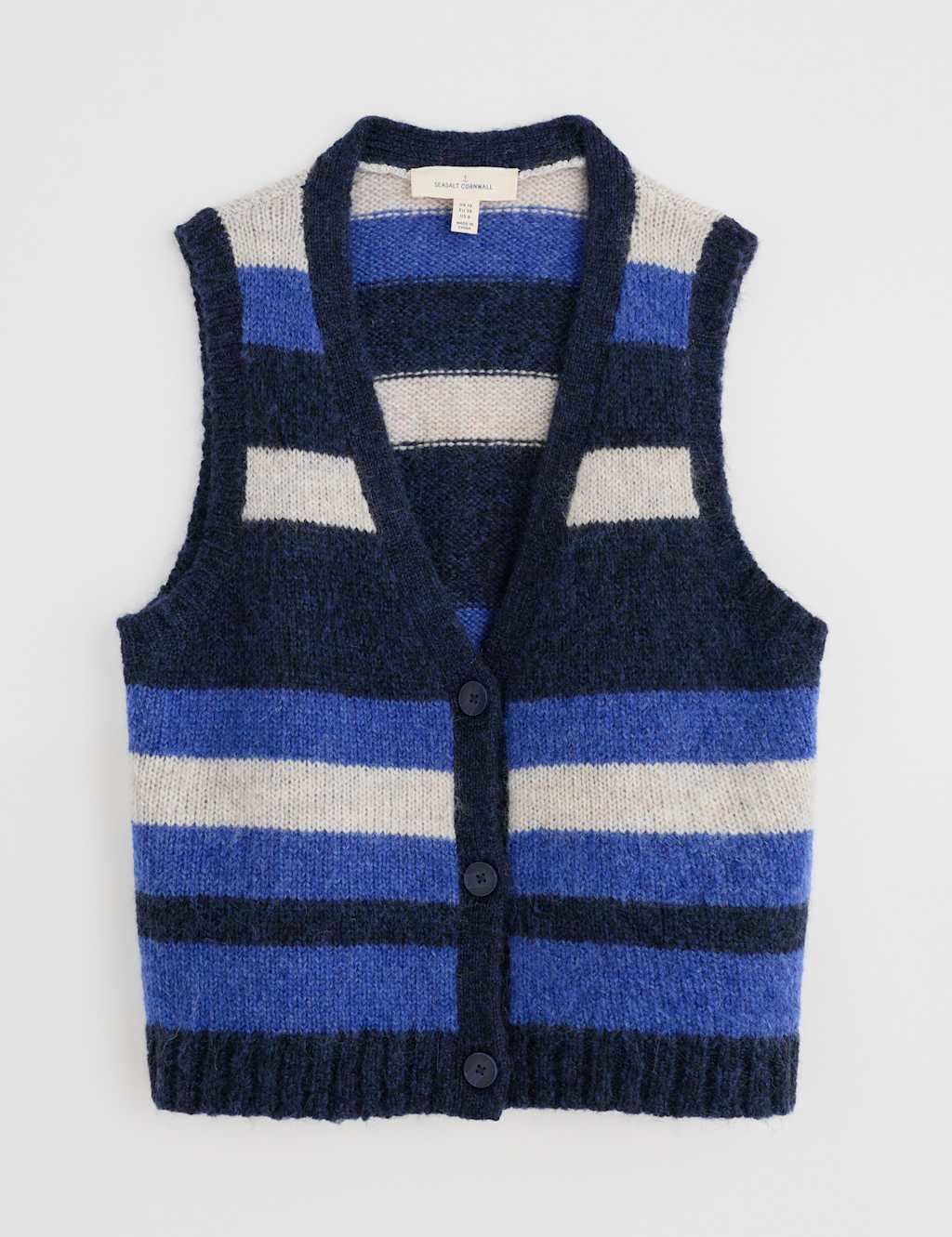 Wool Blend Striped V-Neck Knitted Vest 2 of 4