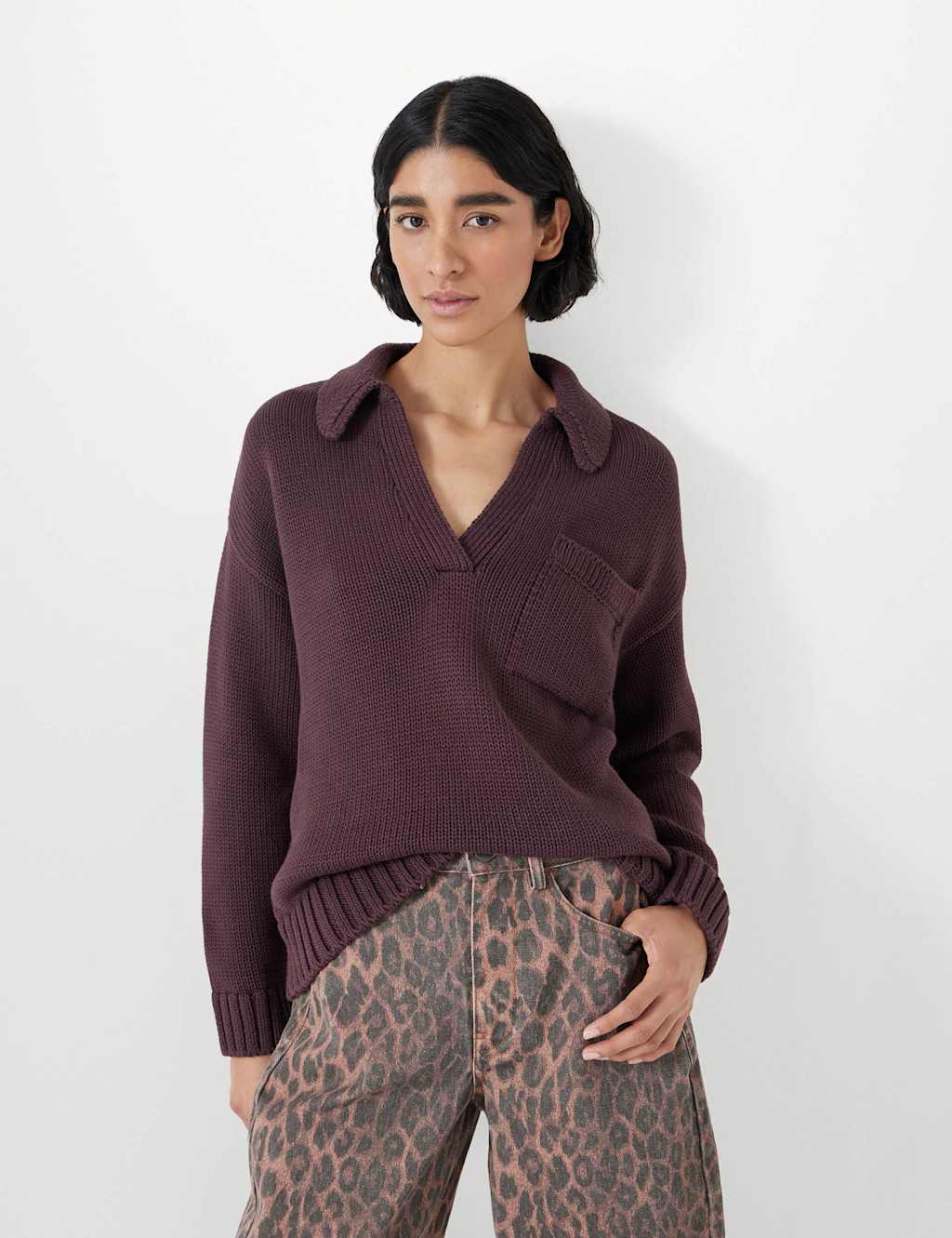 Pure Cotton Collared V-Neck Relaxed Jumper 3 of 5