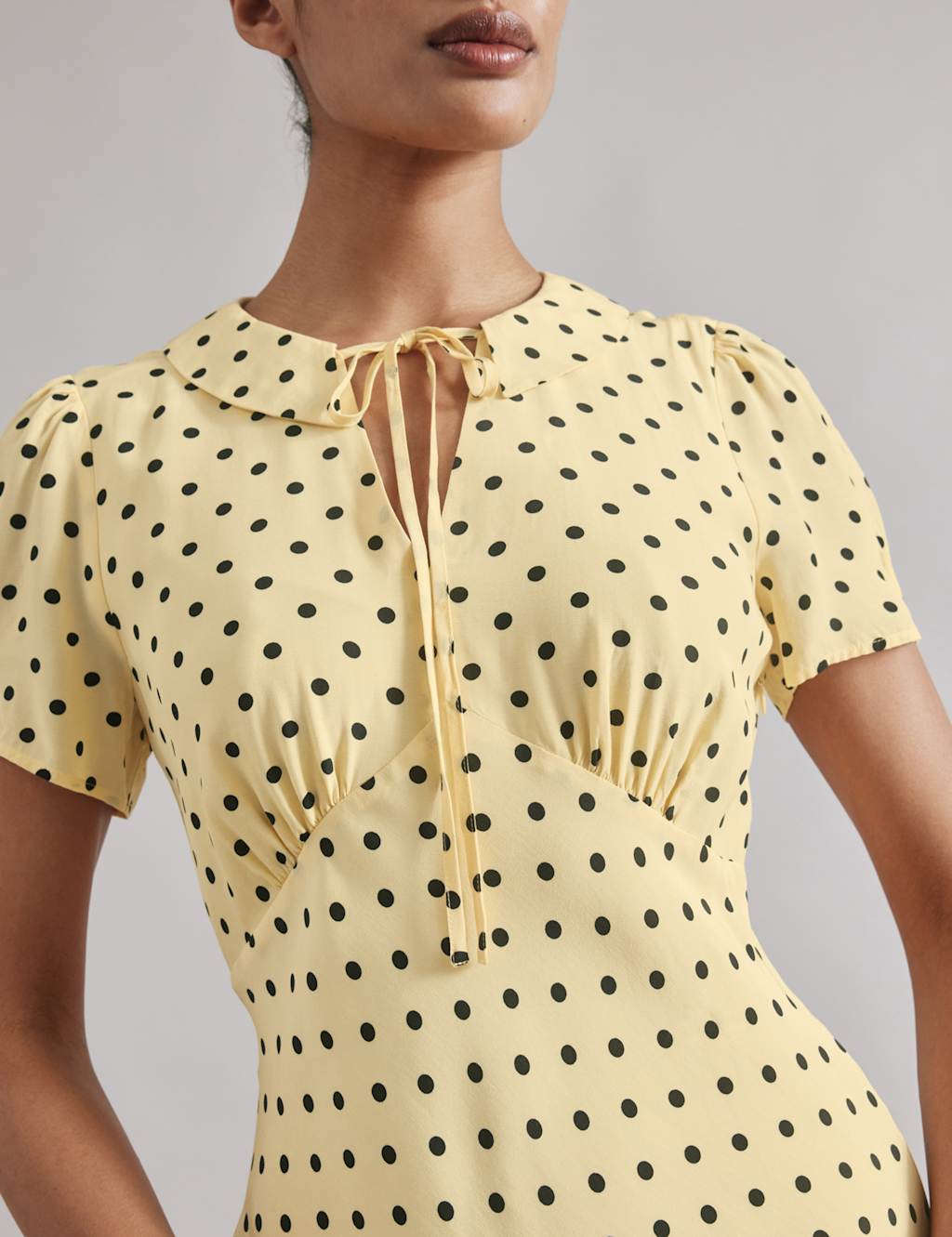 Spot Print Tie Neck Mini Shift Dress 4 of 5