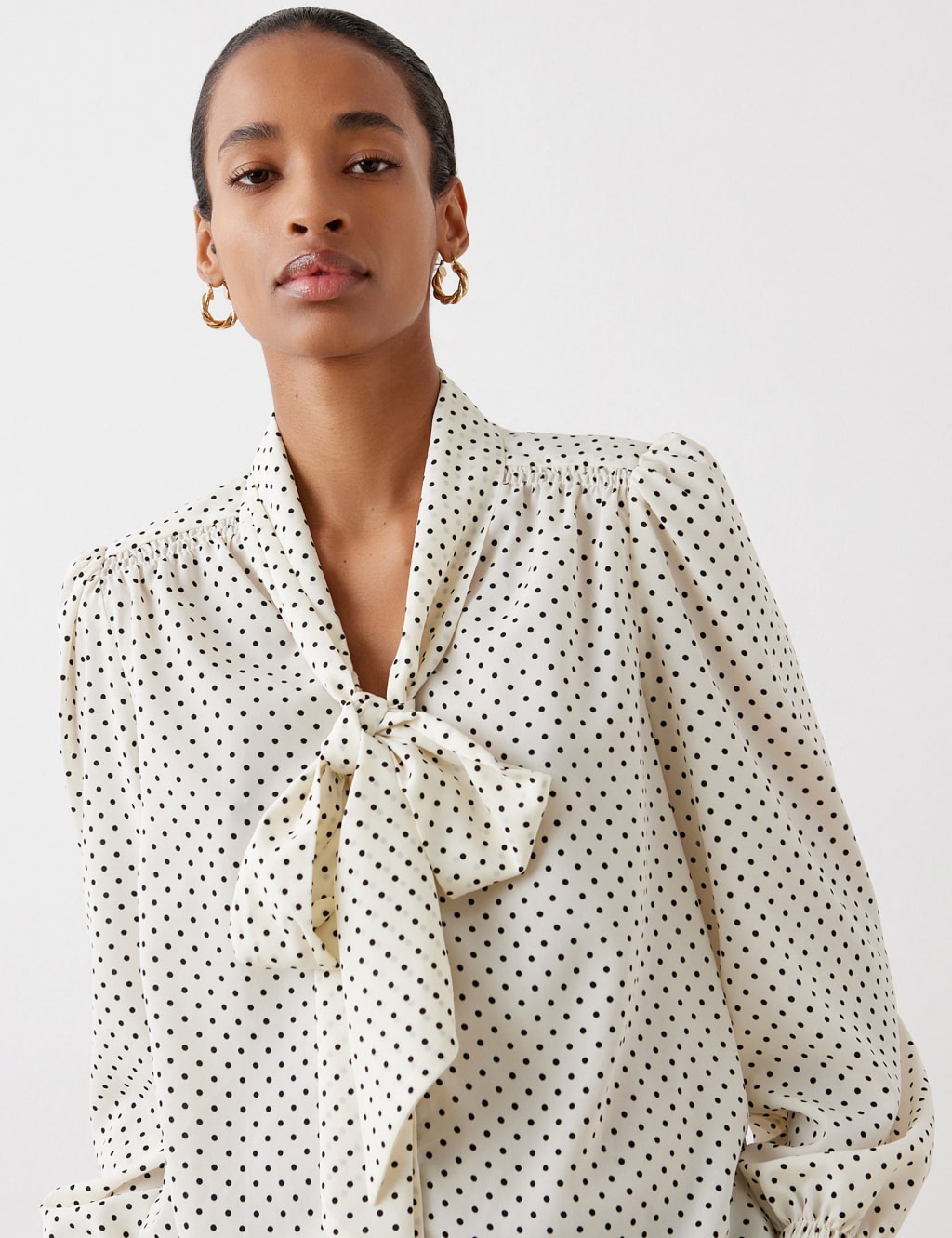 Crepe Polka Dot Tie Neck Blouse Finery London M S