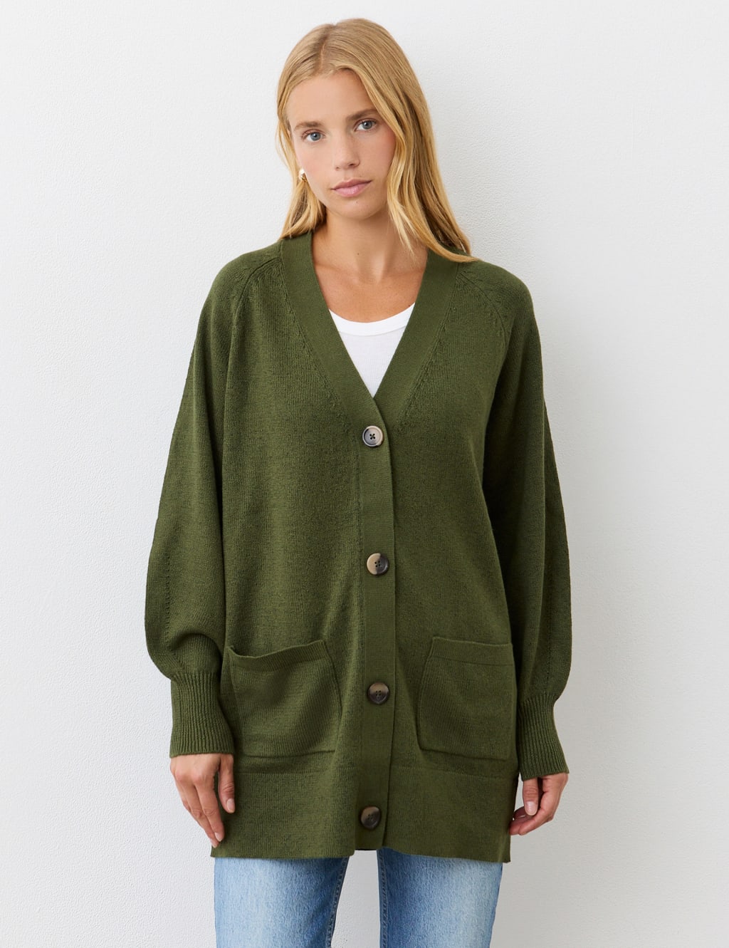 Cotton Rich V Neck Button Front Cardigan