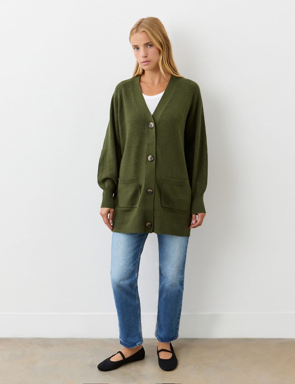 Cotton Rich V-Neck Button Front Cardigan 3 of 4