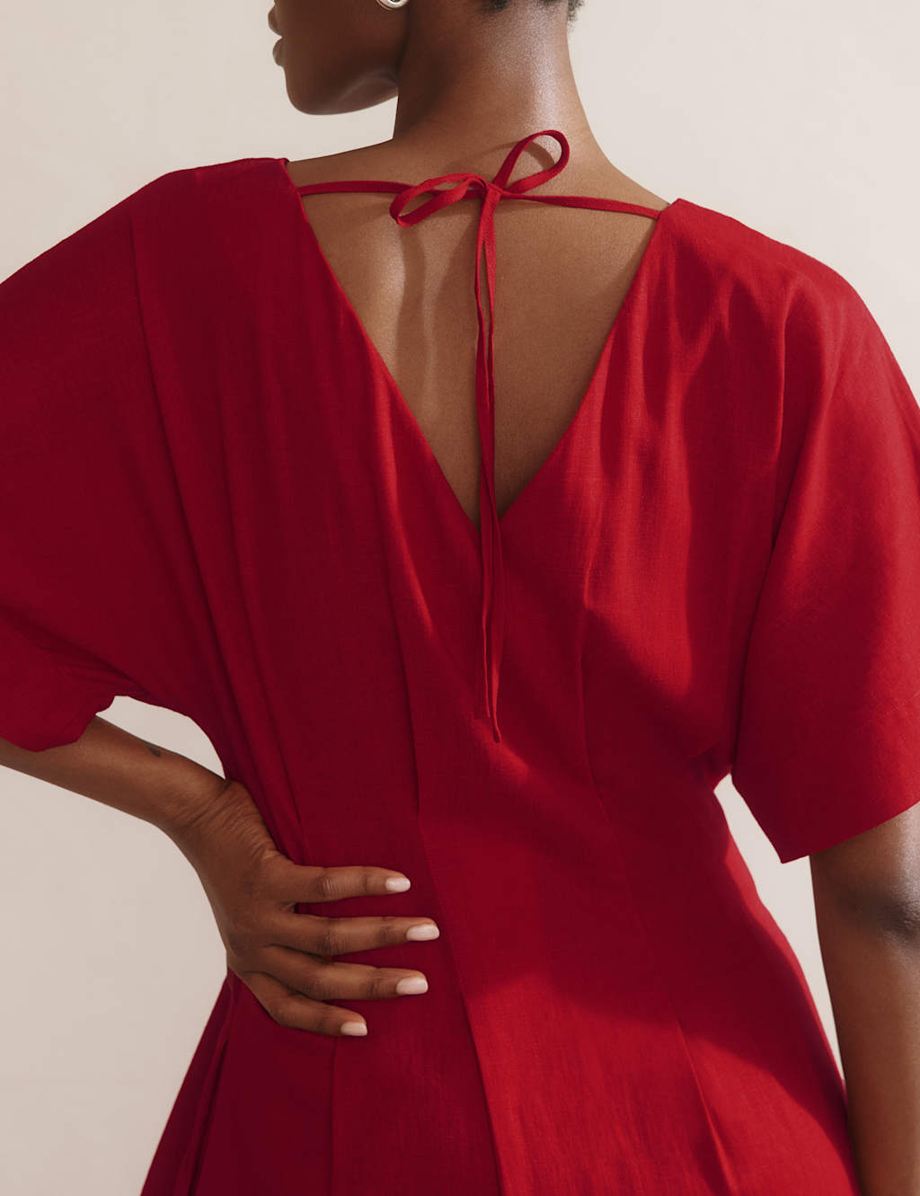 Linen Blend Midi Waisted Dress 5 of 5