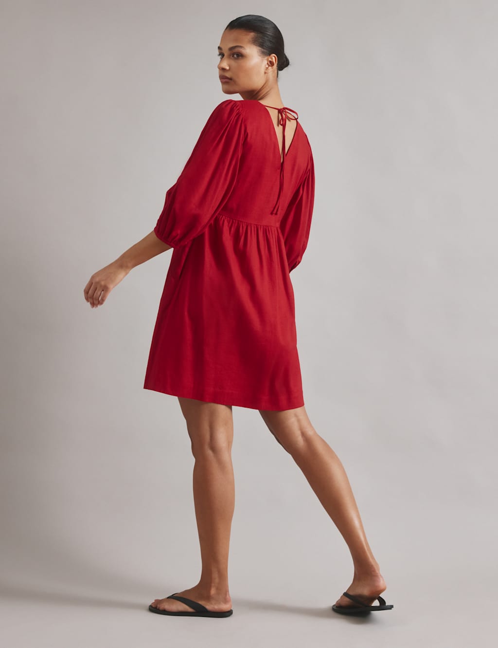 Linen Blend V-Neck Knee Length Skater Dress 3 of 5