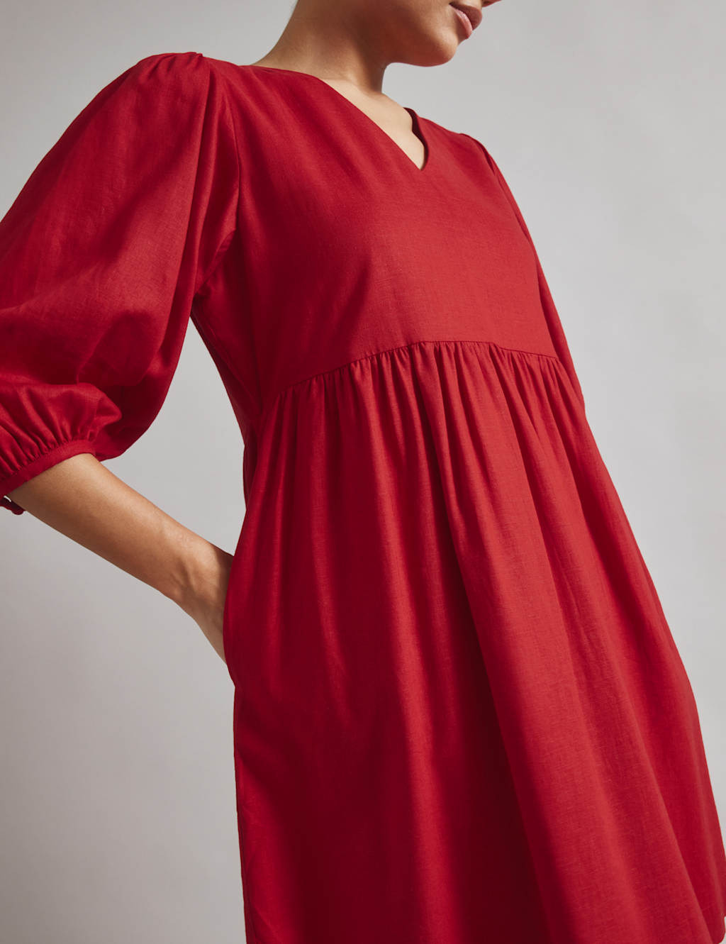 Linen Blend V-Neck Knee Length Skater Dress 4 of 5