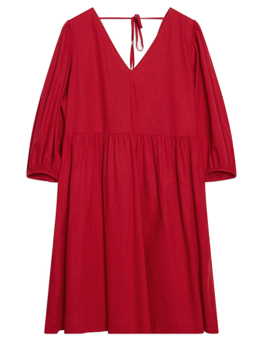 Linen Blend V-Neck Knee Length Skater Dress 2 of 5