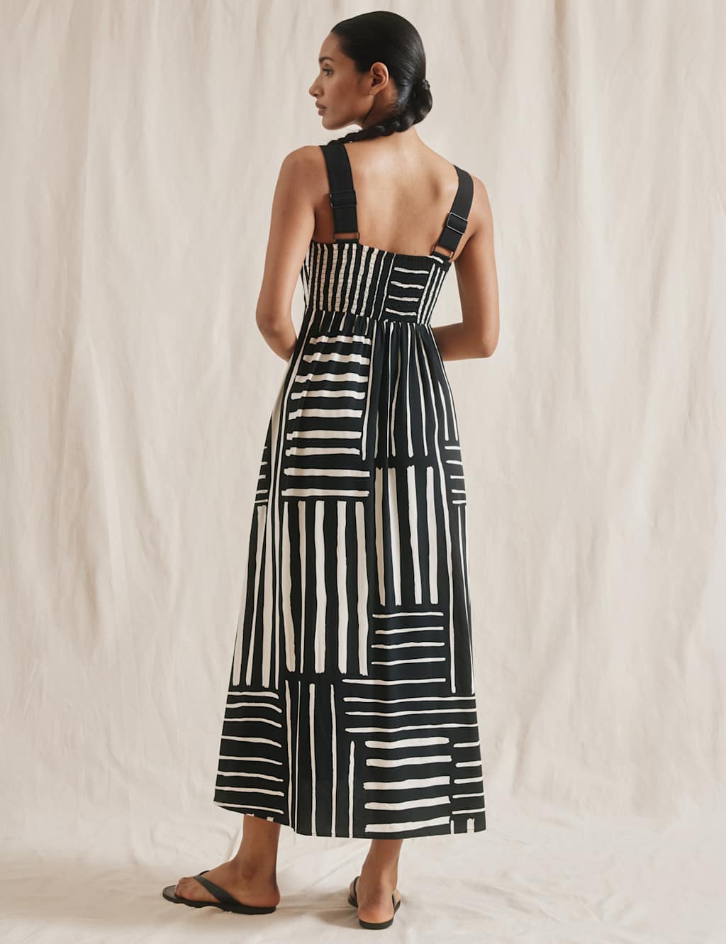 Linen Blend Striped Midaxi Waisted Dress 3 of 7