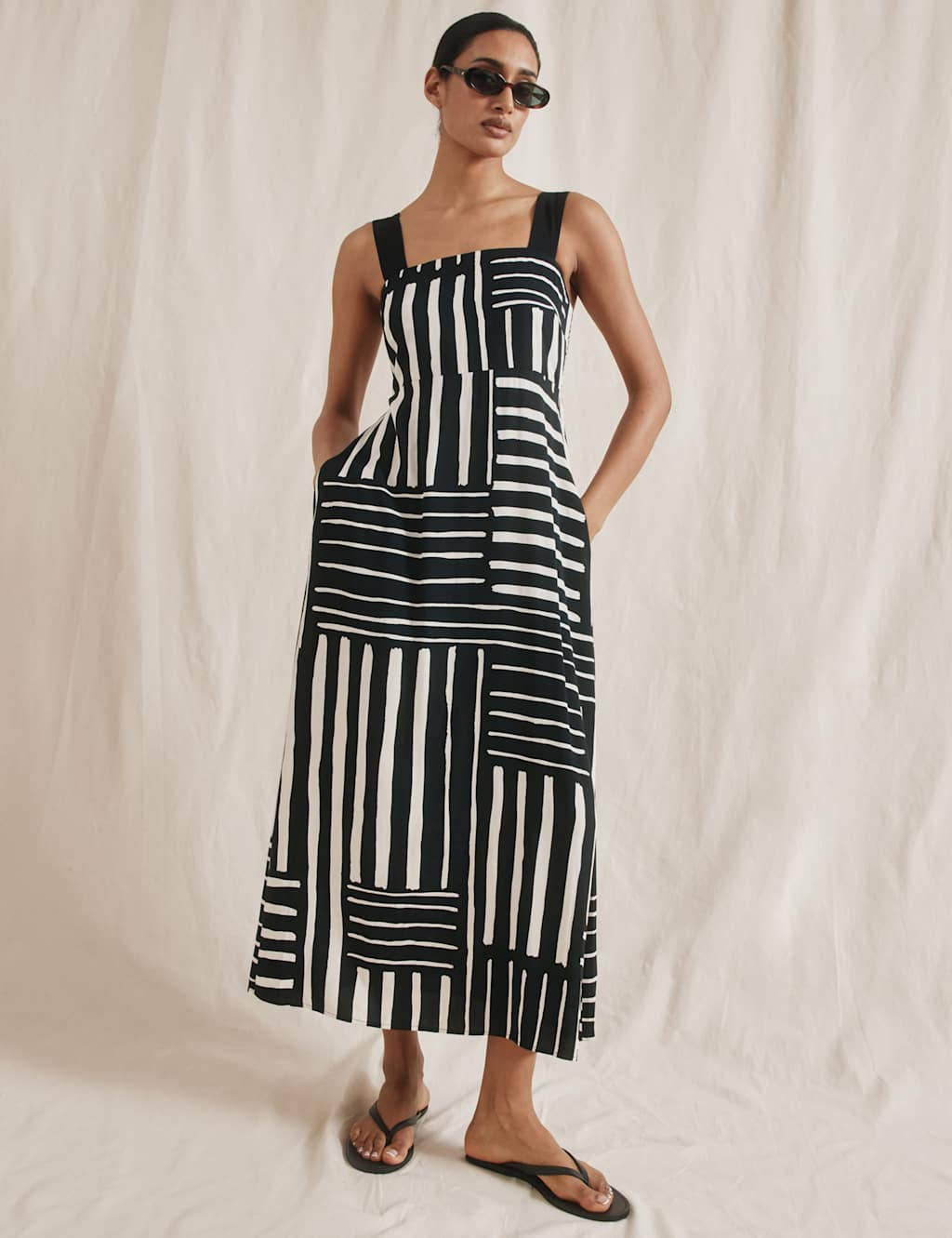Linen Blend Striped Midaxi Waisted Dress 4 of 7