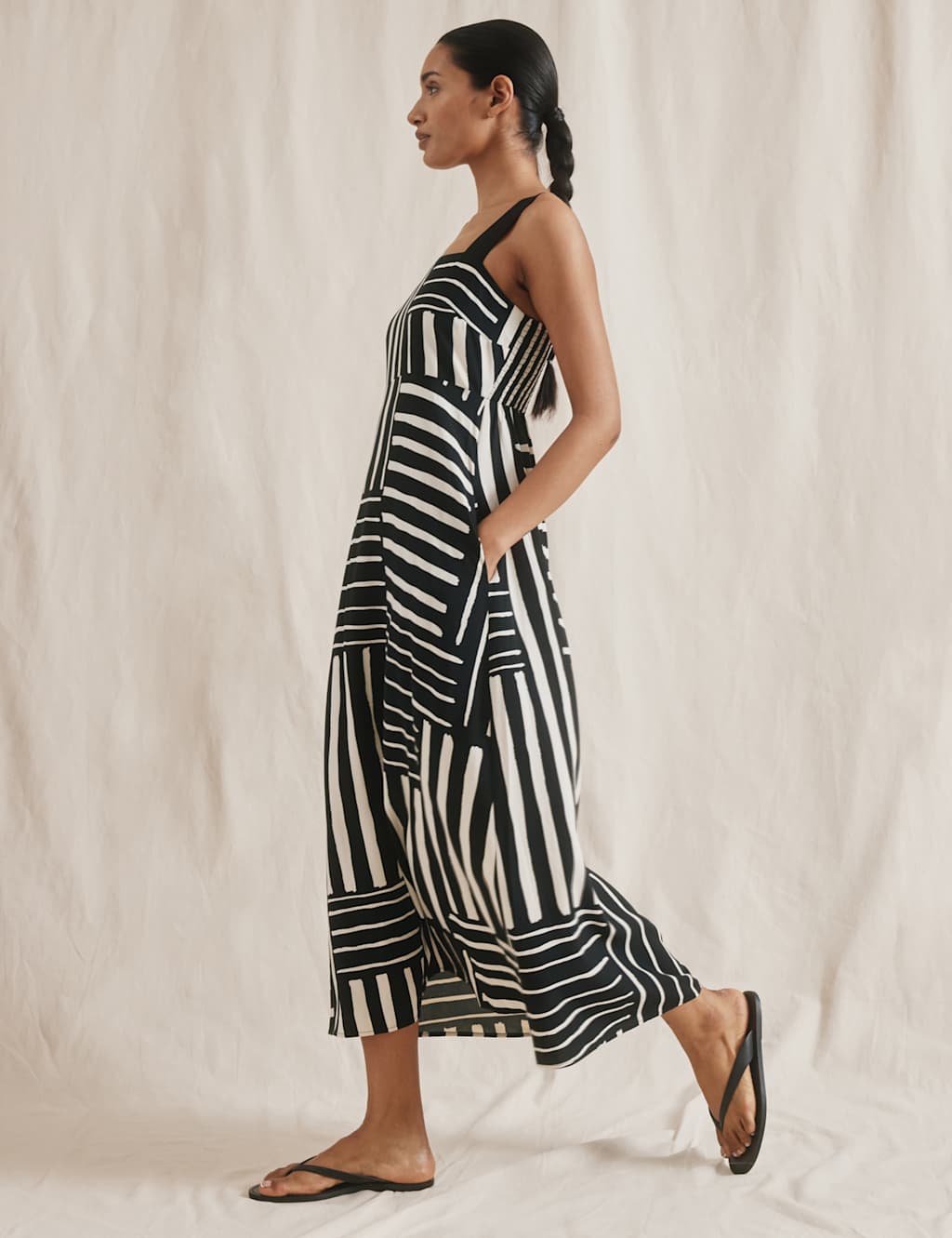 Linen Blend Striped Midaxi Waisted Dress 5 of 7