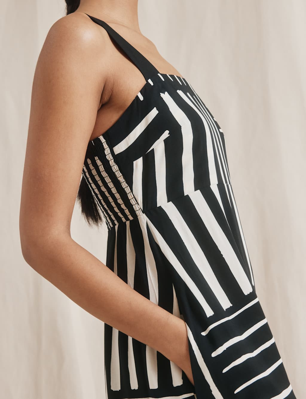 Linen Blend Striped Midaxi Waisted Dress 7 of 7