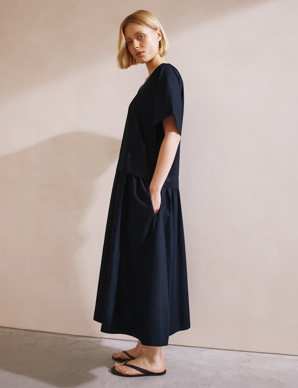 Pure Cotton Dropped Waist Midi Smock Dress 5 of 6