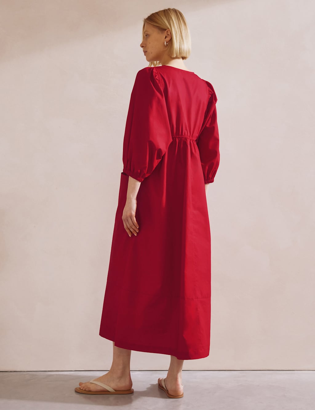 Pure Cotton Tie Neck Midaxi Smock Dress 3 of 5