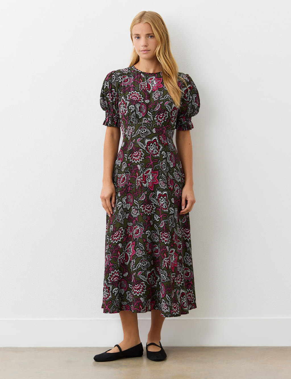 Crepe Floral Midi Waisted Dress Finery London M S