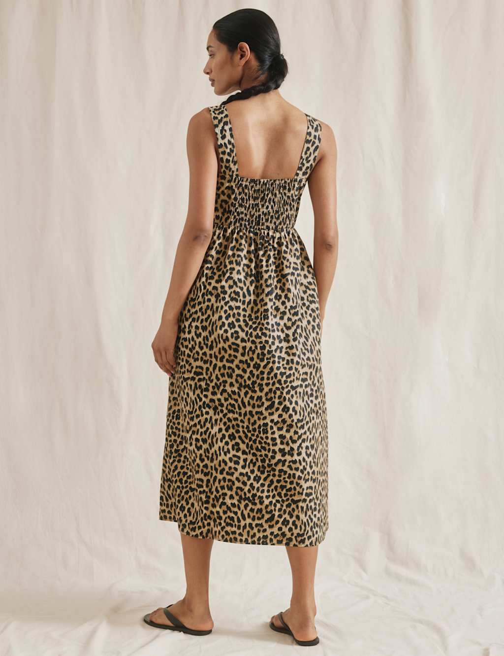 Pure Cotton Animal Print Wide Strap Midi Dress 3 of 5
