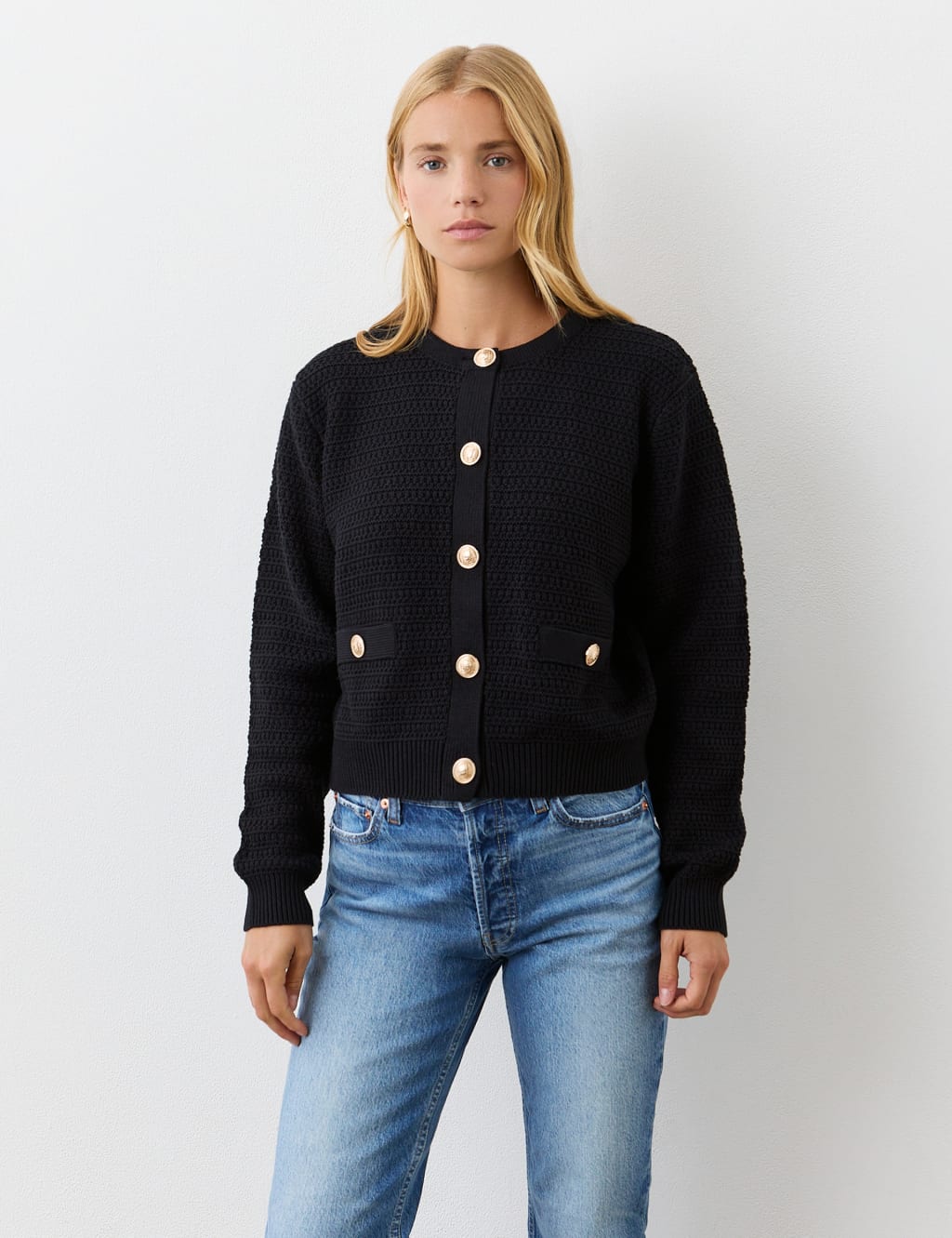 Pure Cotton Textured Button Front Cardigan 1 of 4