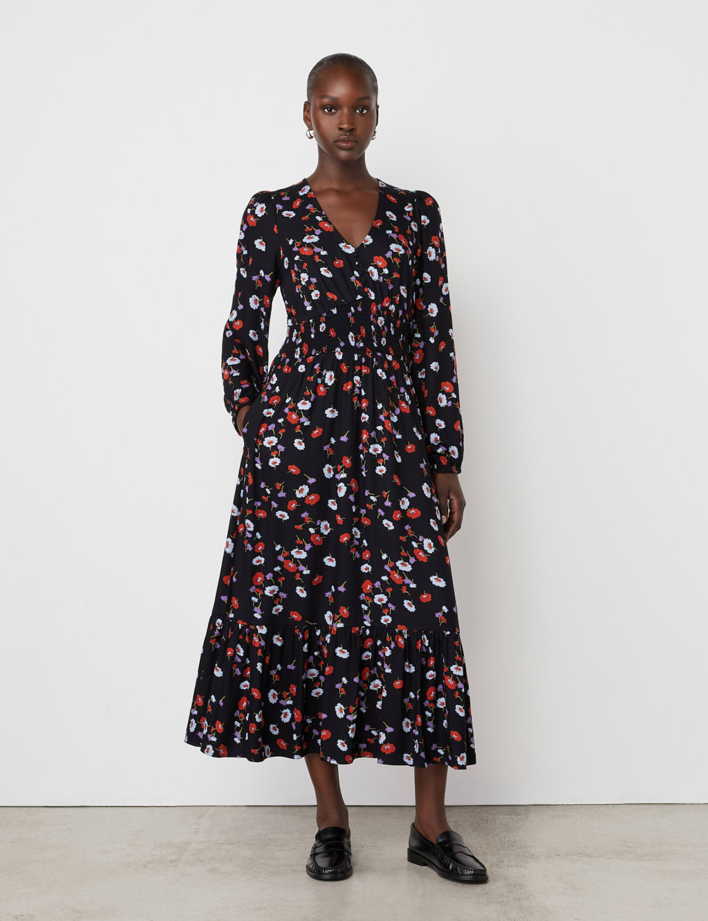 Floral V Neck Midaxi Tiered Dress Finery London M S