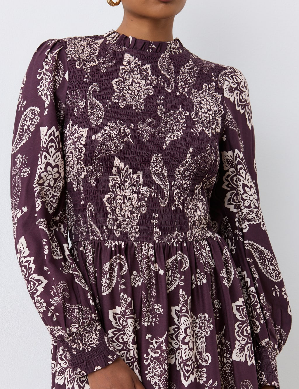 Printed Shirred Midi Smock Dress 3 of 4