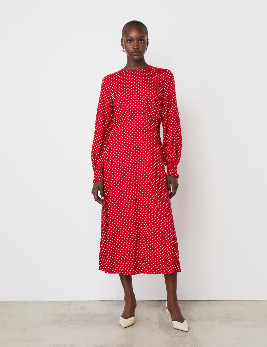 Red midi polka dot dress discount