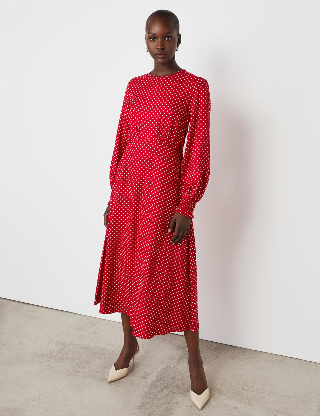 Midi red polka dot dress shop