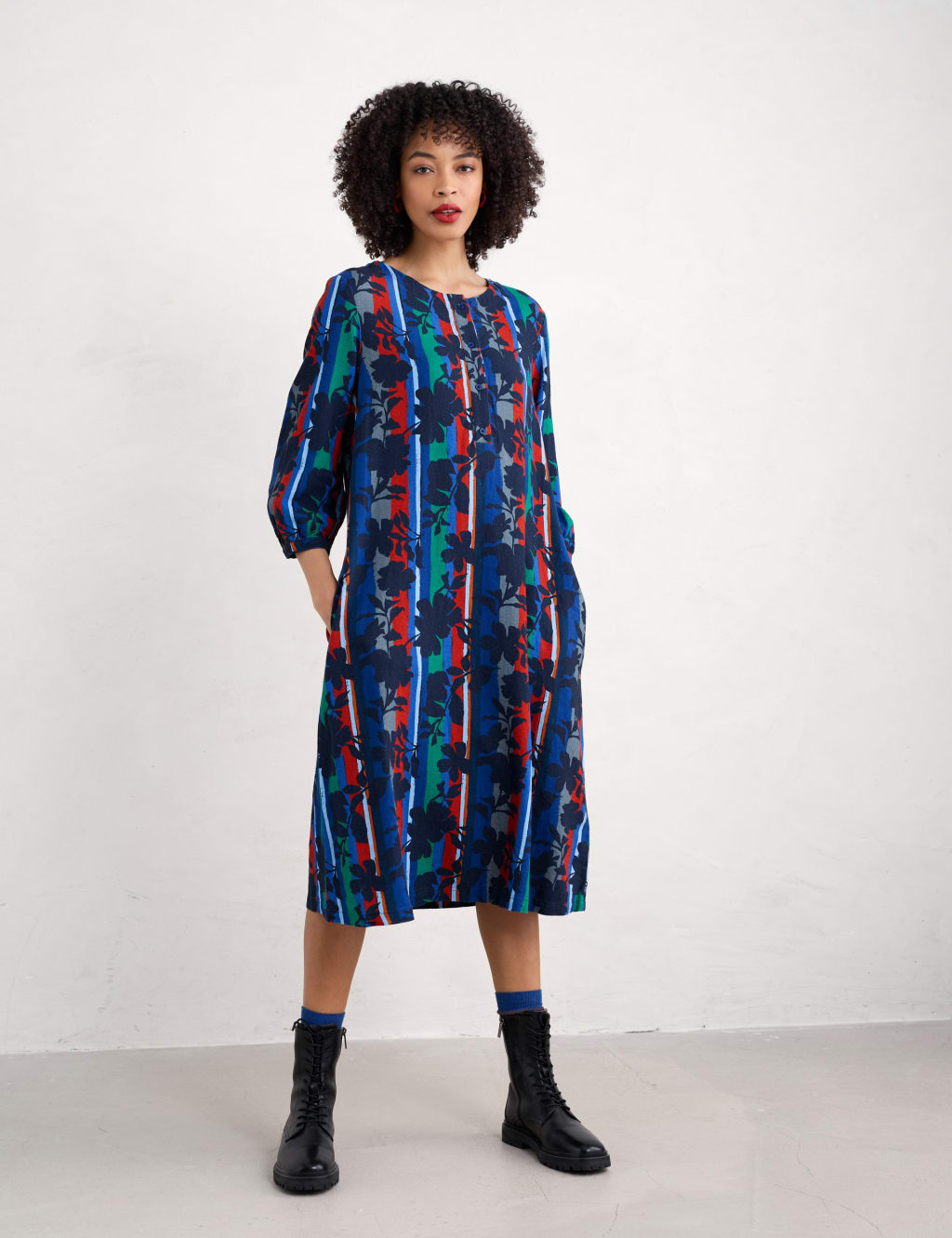 Linen Rich Floral Midi Shift Dress 1 of 4