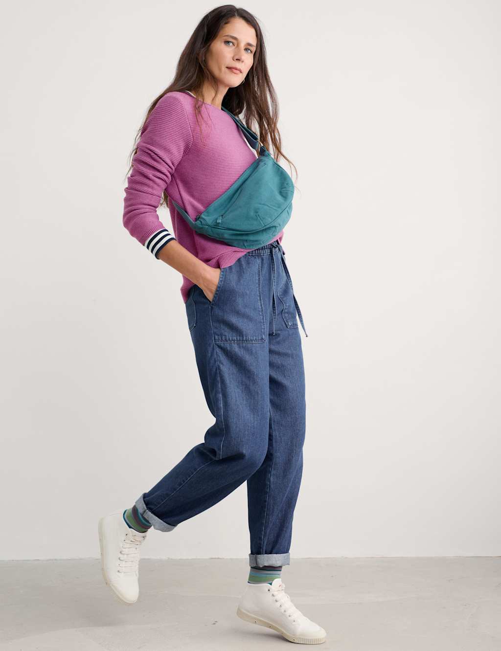 Denim Tapered Trousers with Linen 1 of 4