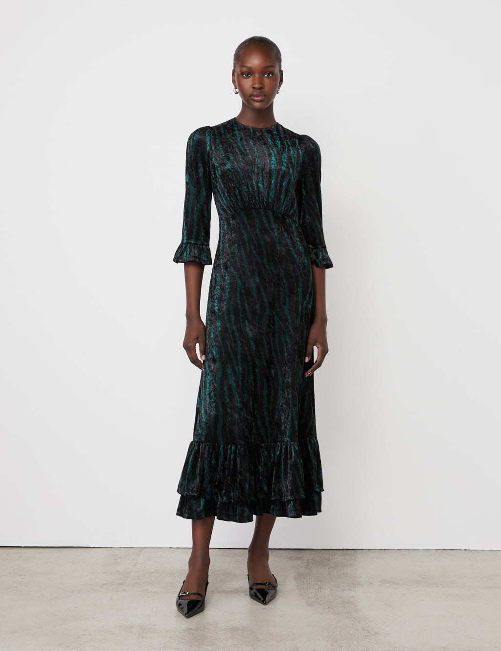 Animal Print Velvet Midi Tiered Dress 1 of 5