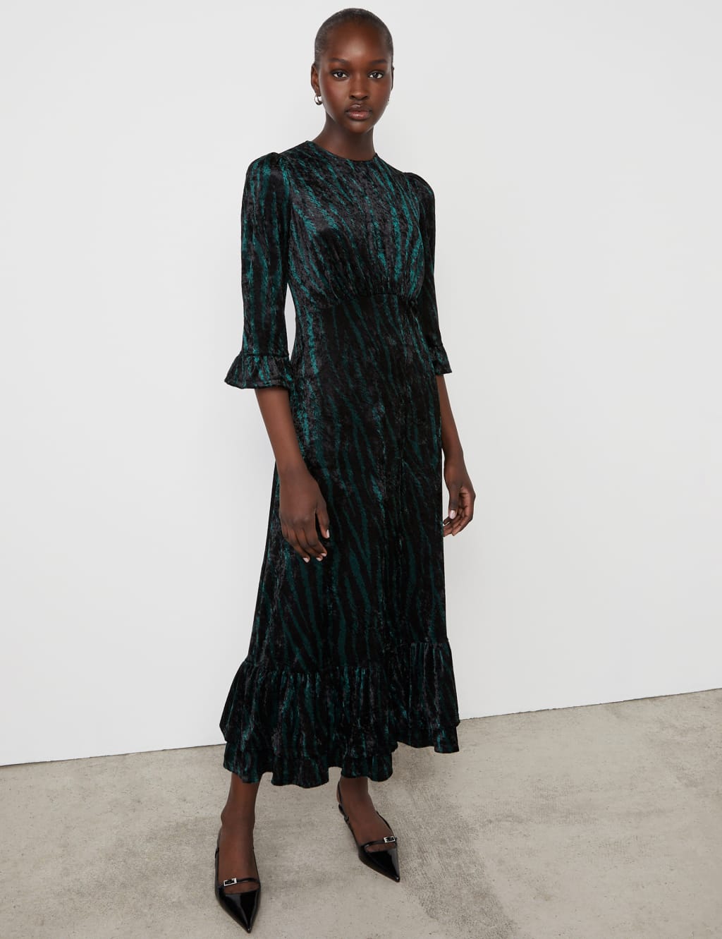 Animal Print Velvet Midi Tiered Dress 2 of 5