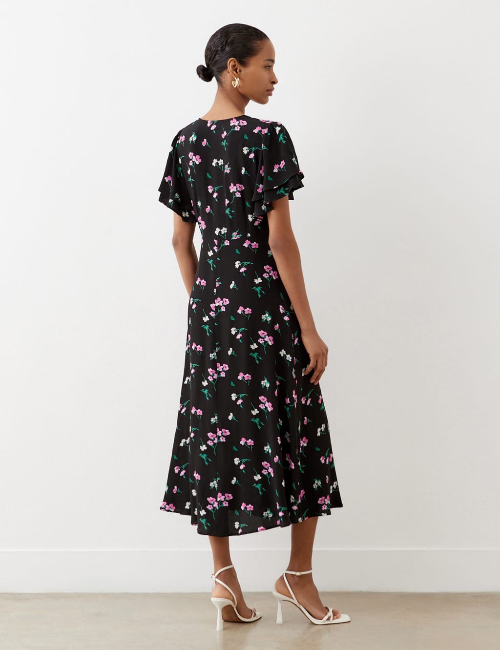 Floral V Neck Midi Tea Dress