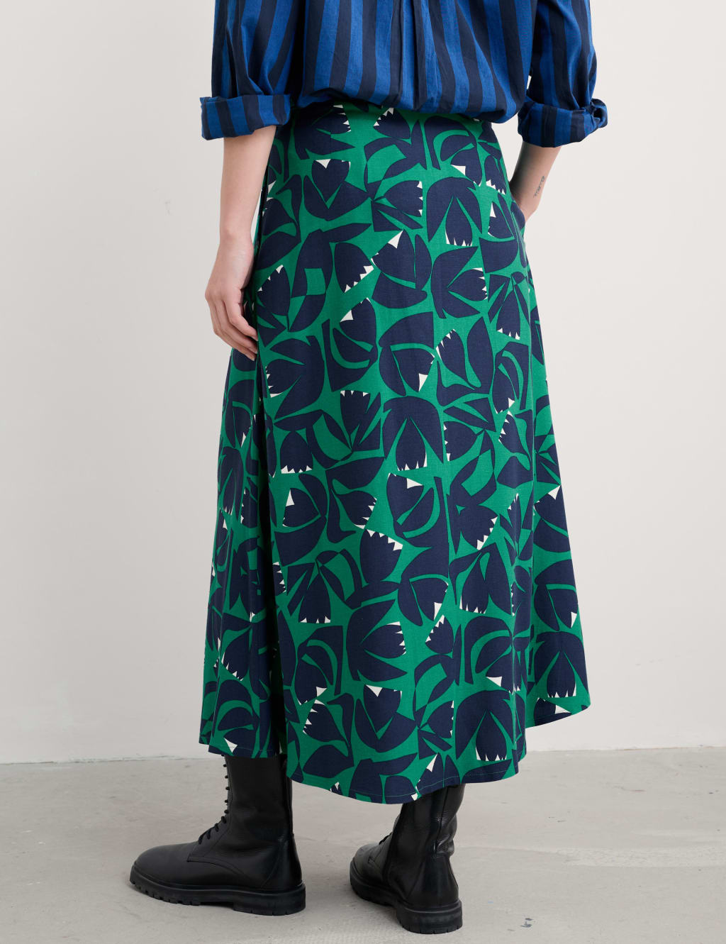 Floral Midi A-Line Skirt with Linen 4 of 4