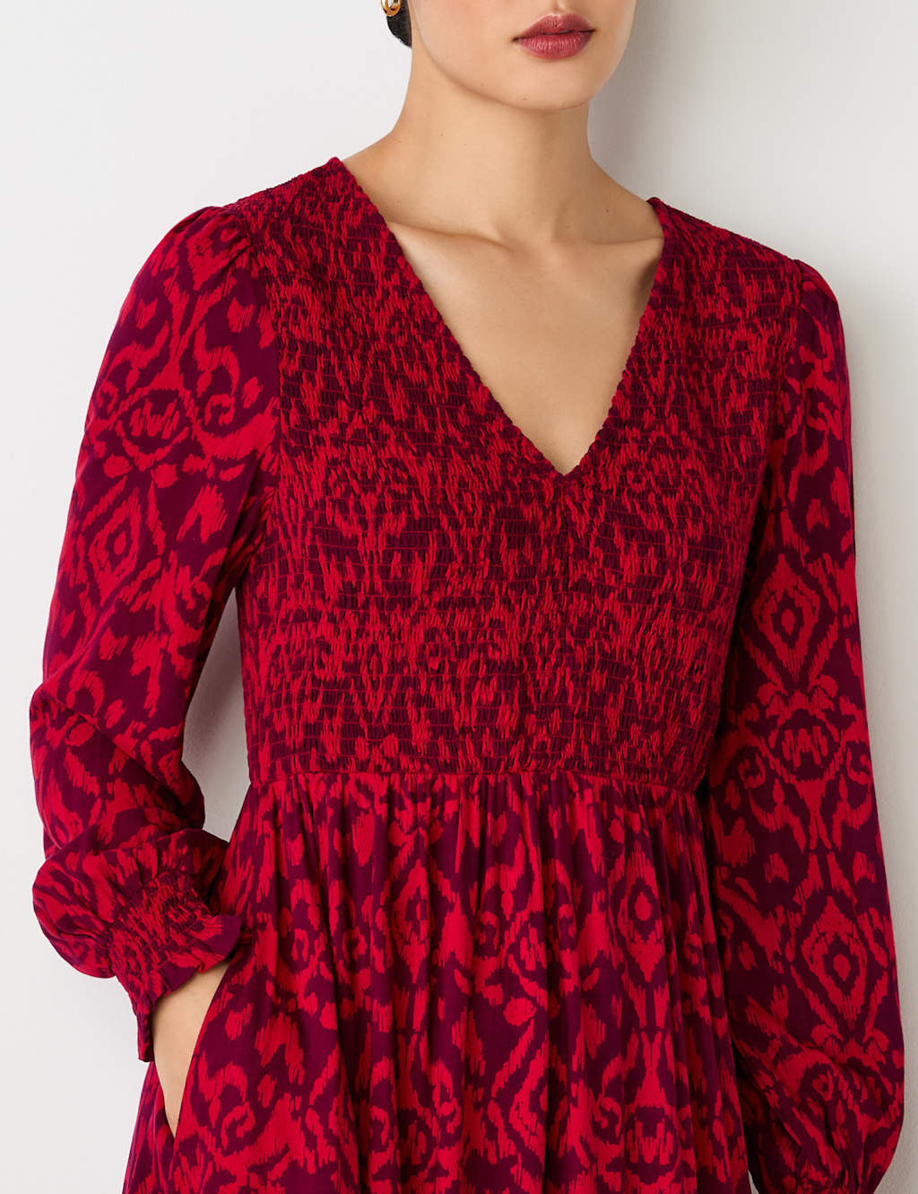 Printed V-Neck Midi Smock Dress 4 of 4