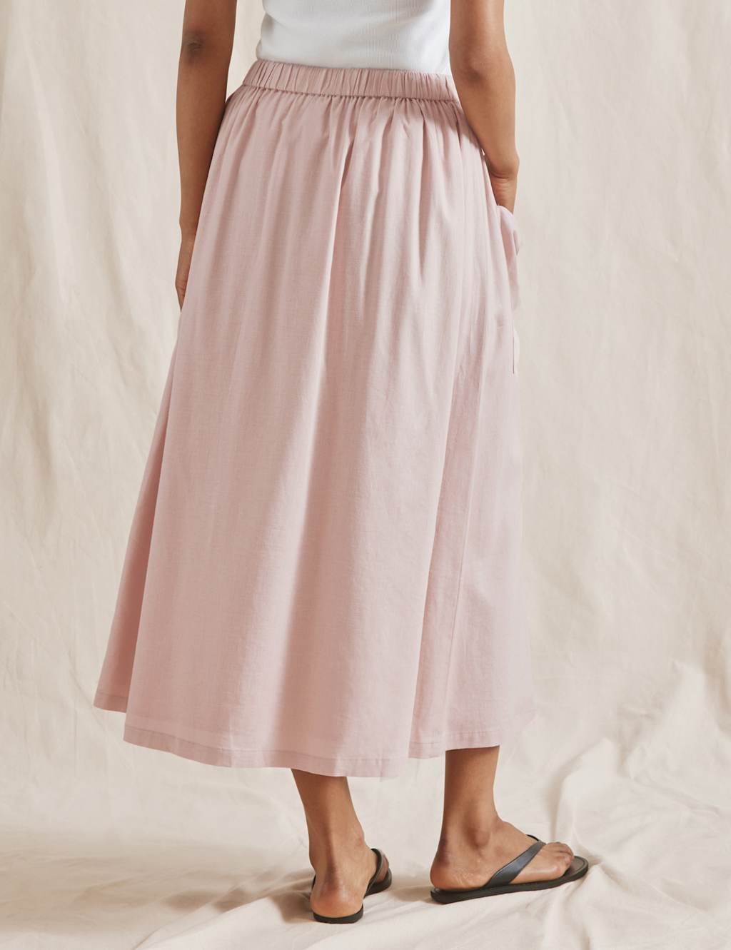 Linen Blend Button Front Midi A-Line Skirt 3 of 5