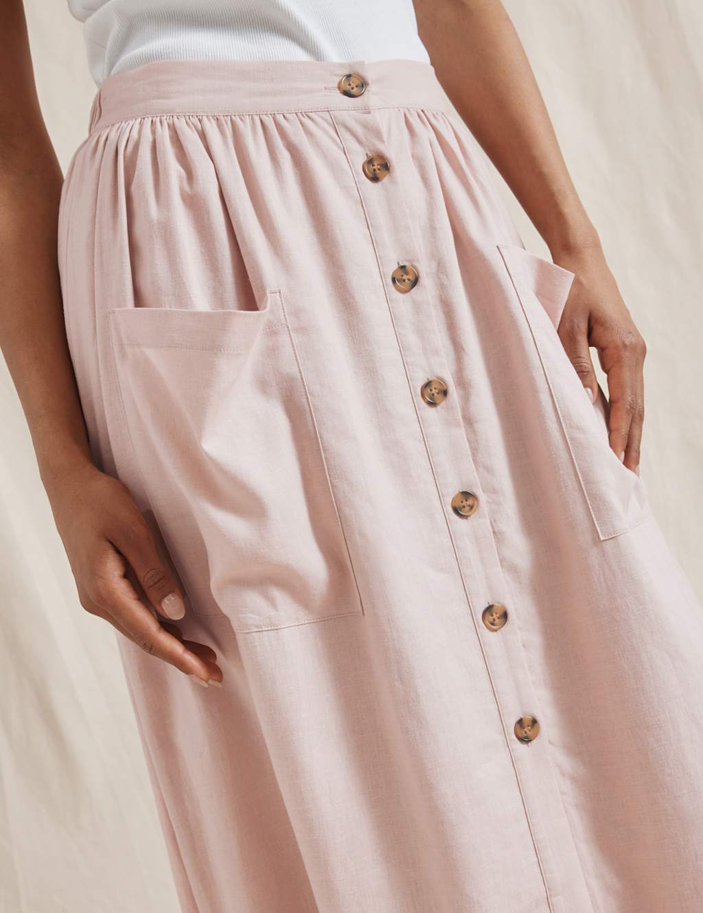 Linen Blend Button Front Midi A-Line Skirt 5 of 5