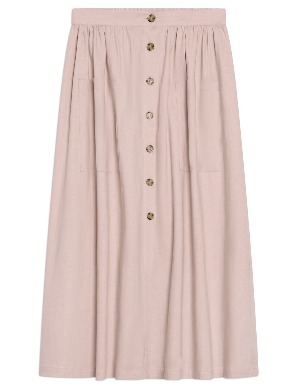 Linen Blend Button Front Midi A-Line Skirt 2 of 5