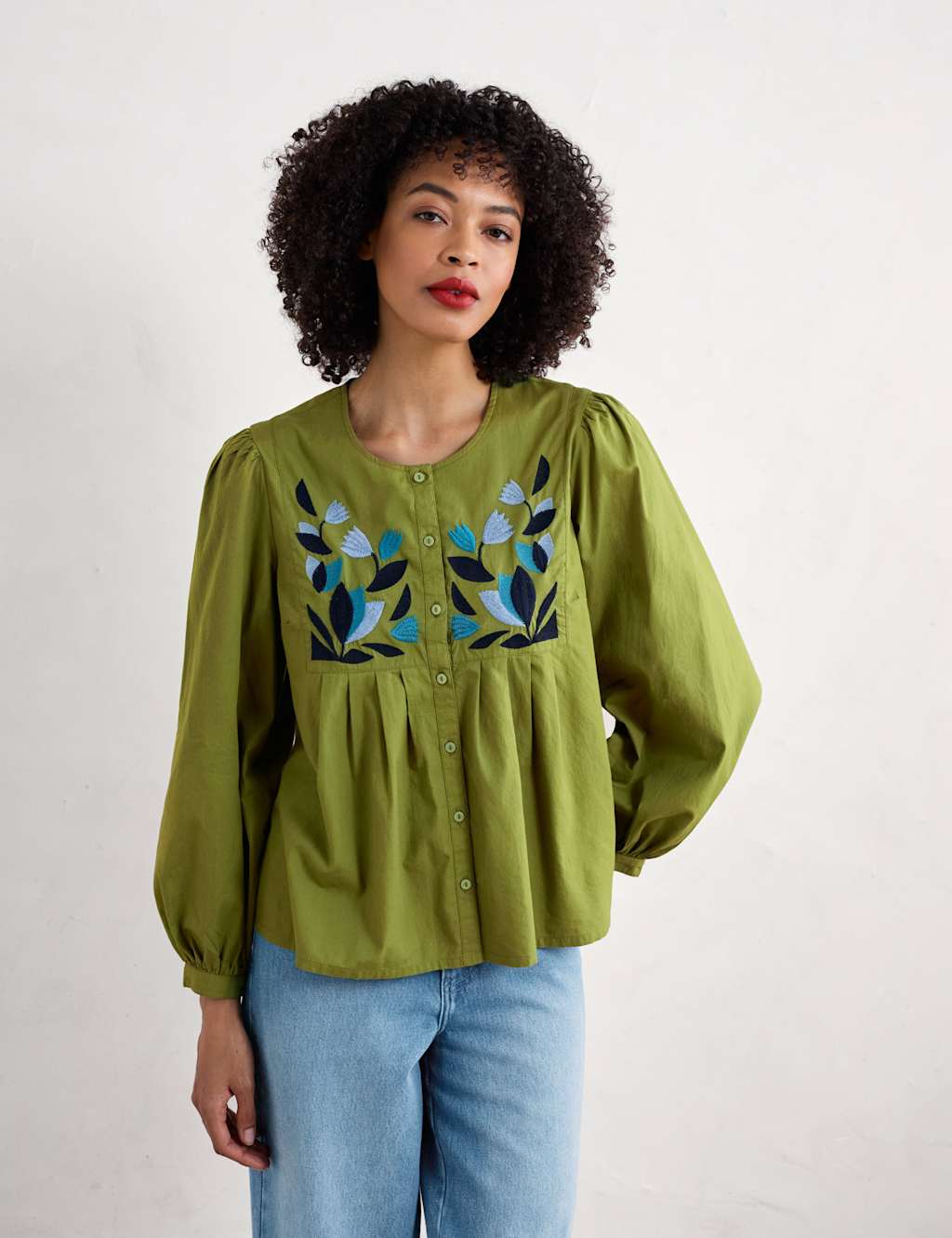 Pure Cotton Embroidered Pleat Detail Shirt 3 of 4