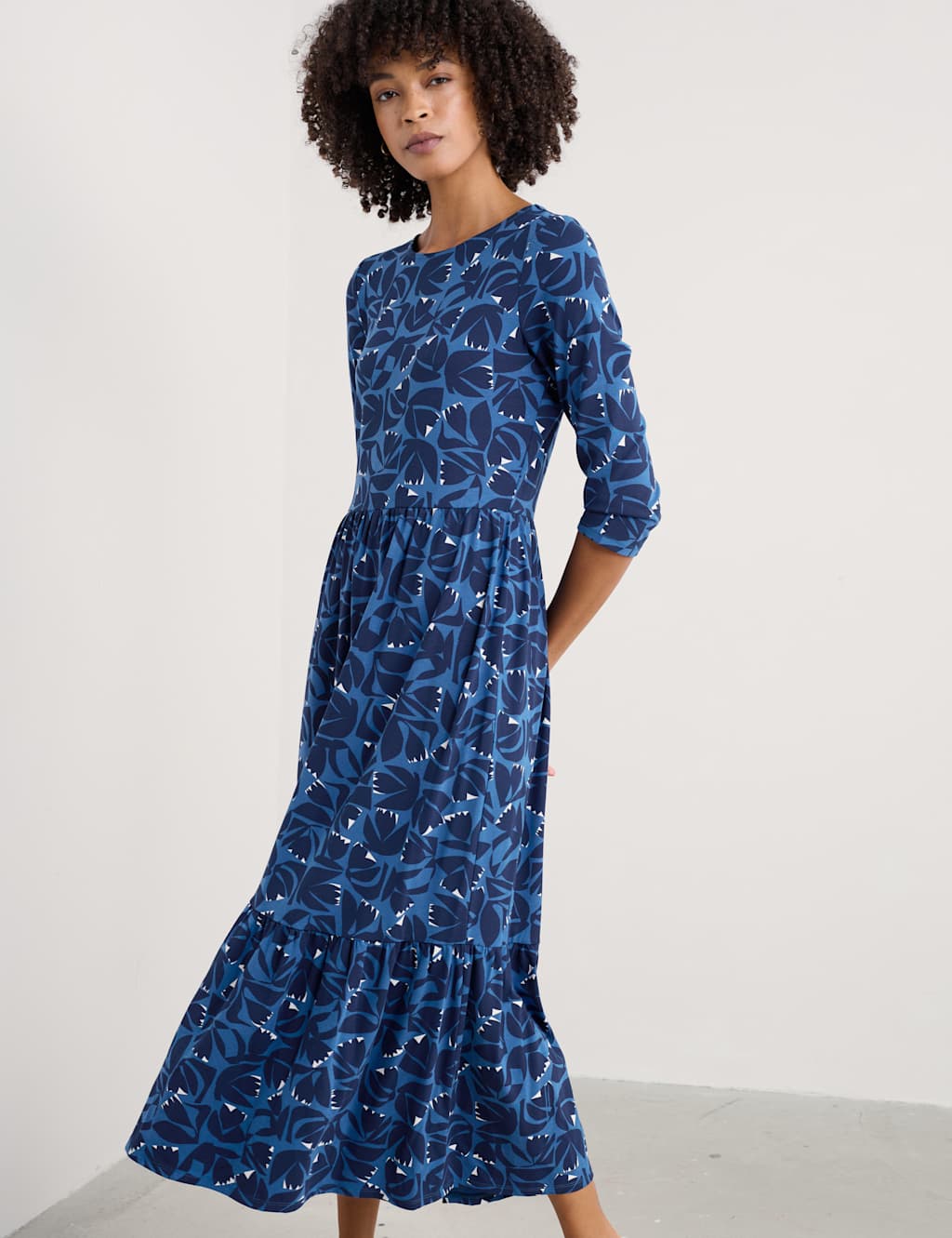 Cotton Blend Floral Midaxi Tiered Dress 3 of 4