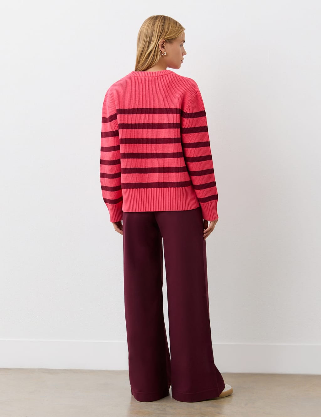 Cotton Rich Striped Ribbed Crew Neck Jumper 3 of 4