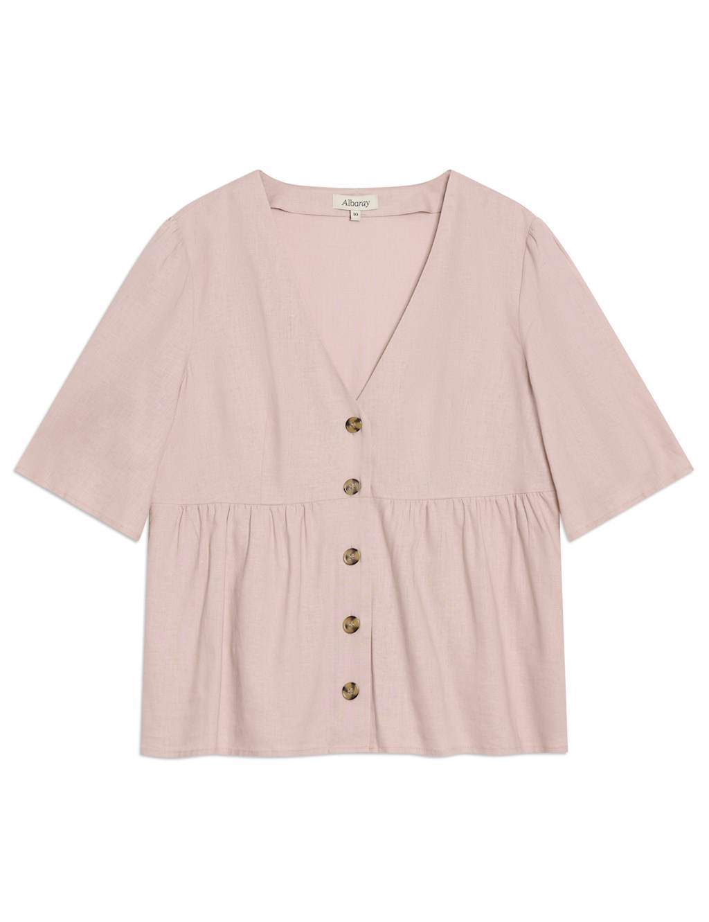 Linen Blend V-Neck Button Through Peplum Top 2 of 4