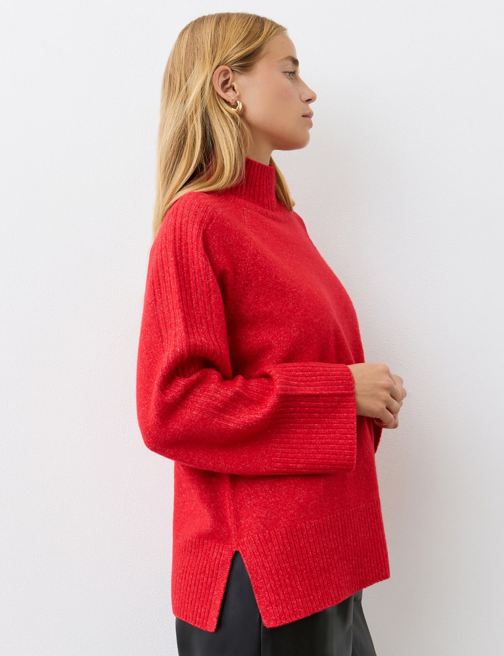 Roll Neck Ribbed Sleeve Jumper with Wool 3 of 4