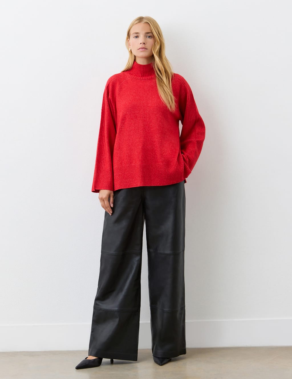Roll Neck Ribbed Sleeve Jumper with Wool 4 of 4