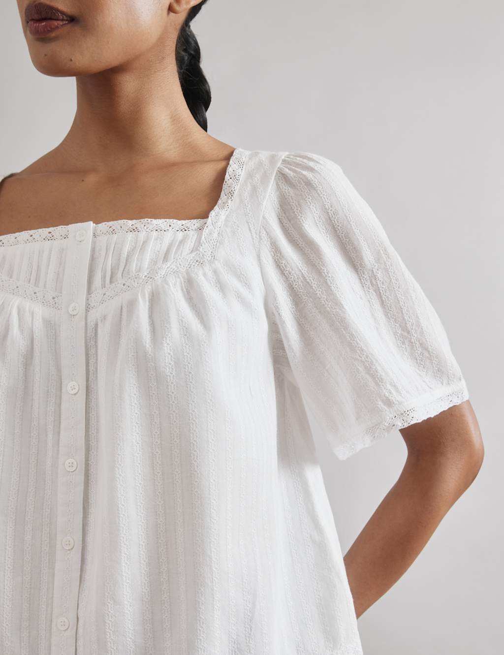 Pure Cotton Square Neck Button Through Blouse 4 of 4