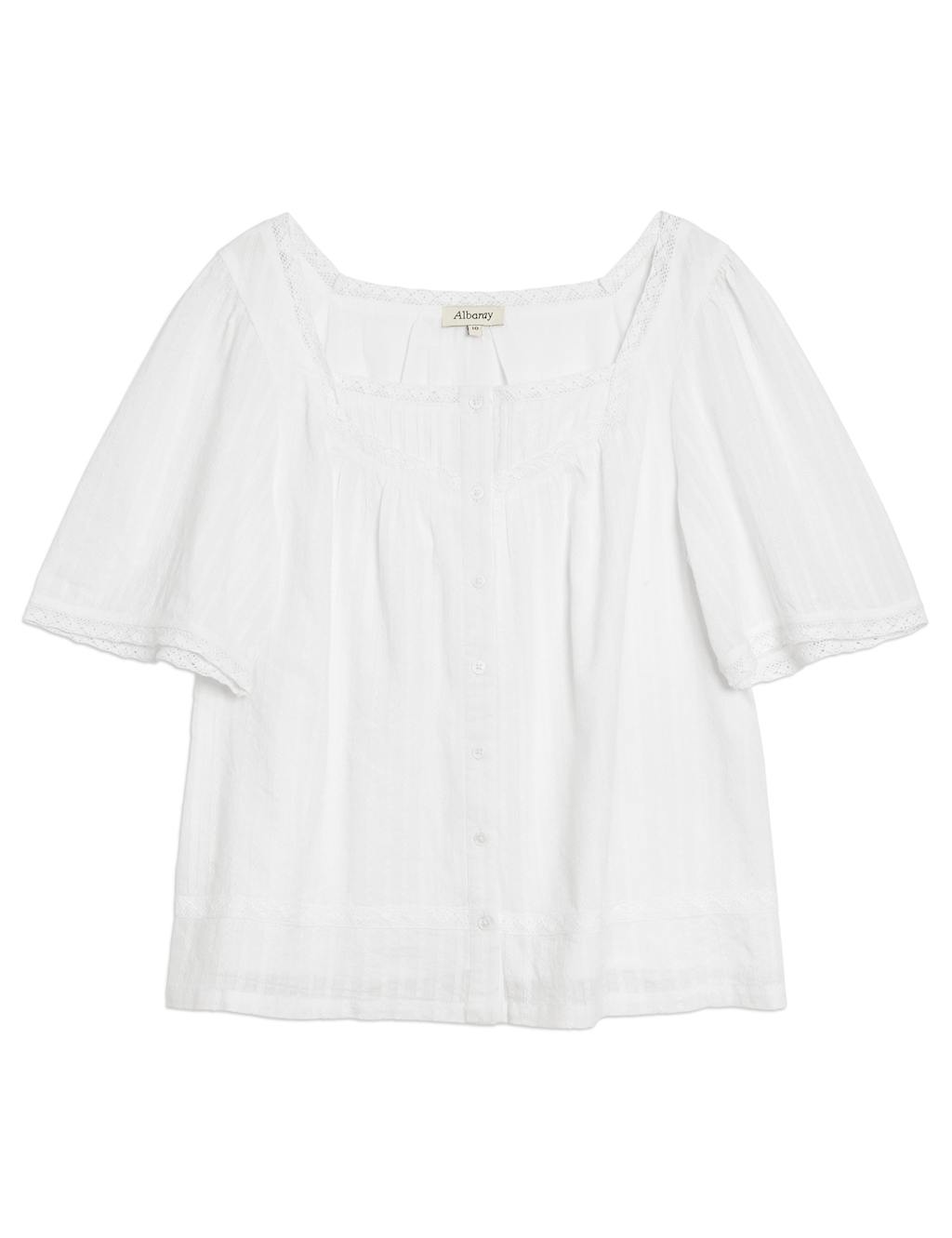 Pure Cotton Square Neck Button Through Blouse 2 of 4