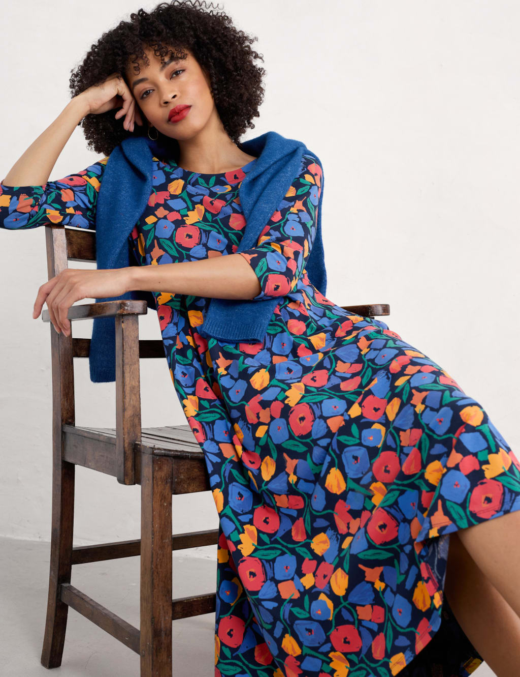 Cotton Rich Floral Midi Skater Dress 1 of 4