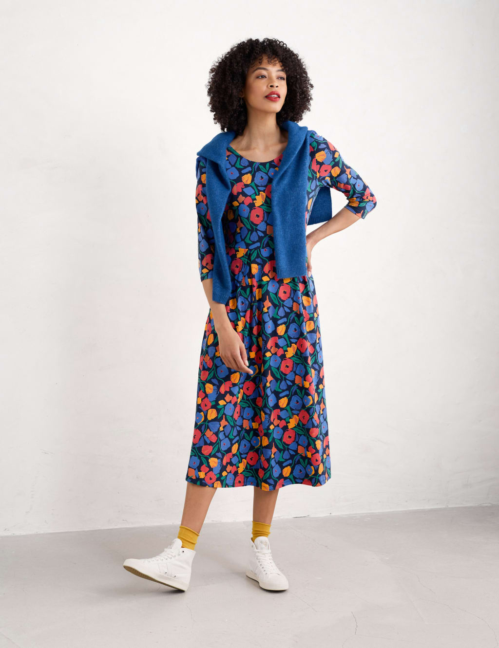 Cotton Rich Floral Midi Skater Dress 3 of 4