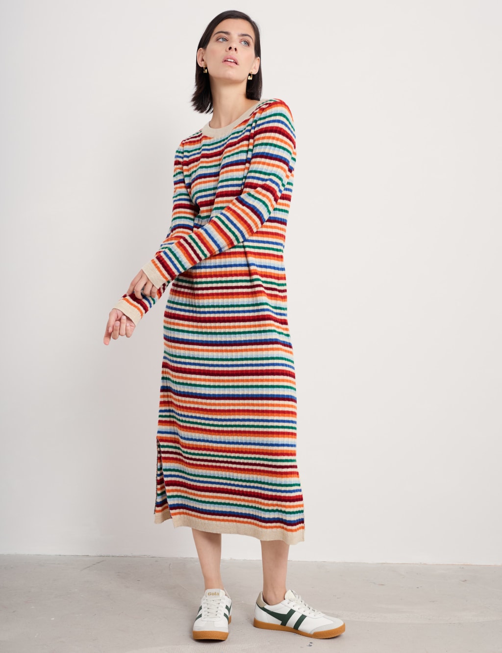 Merino Wool Rich Striped Midaxi Jumper Dress 3 of 4
