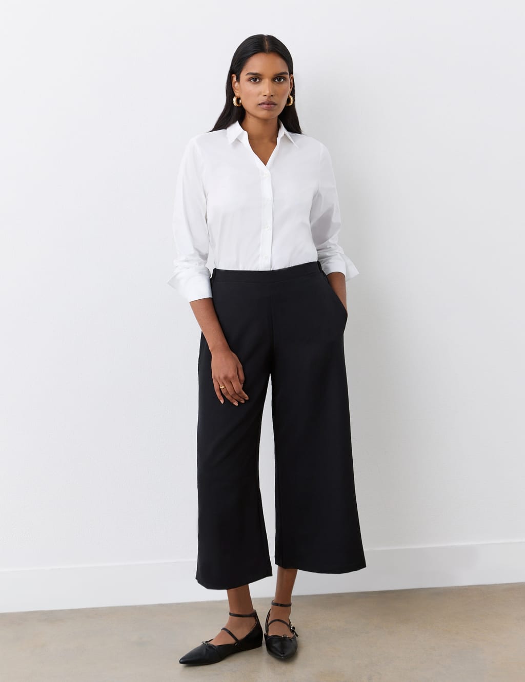 Wide leg cut off trousers cheap