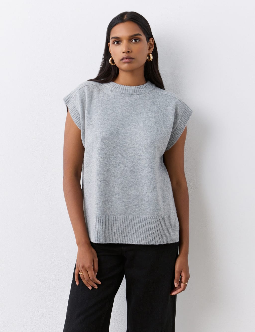 Crew Neck Split Hem Knitted Vest with Wool 2 of 6