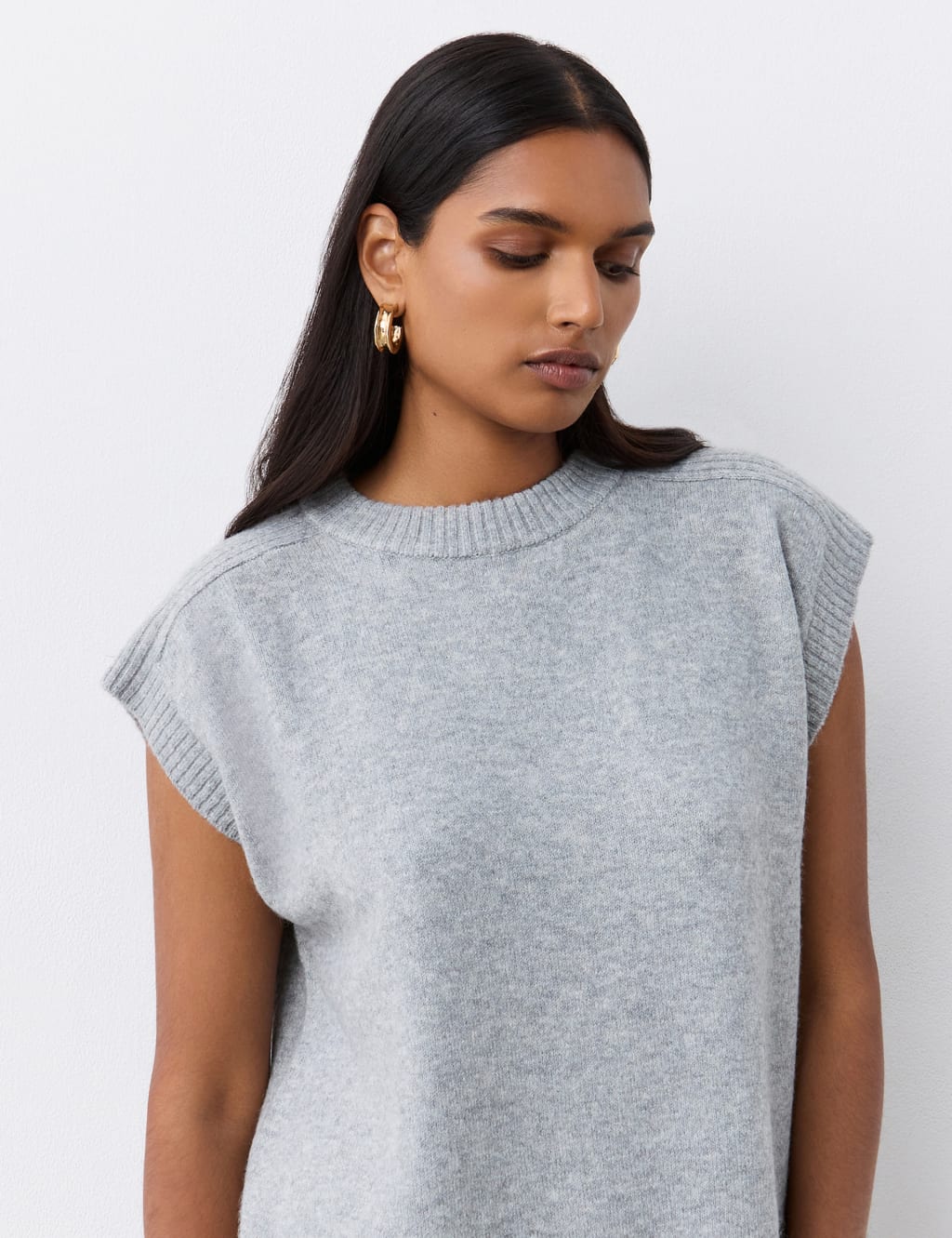 Crew Neck Split Hem Knitted Vest with Wool 4 of 6