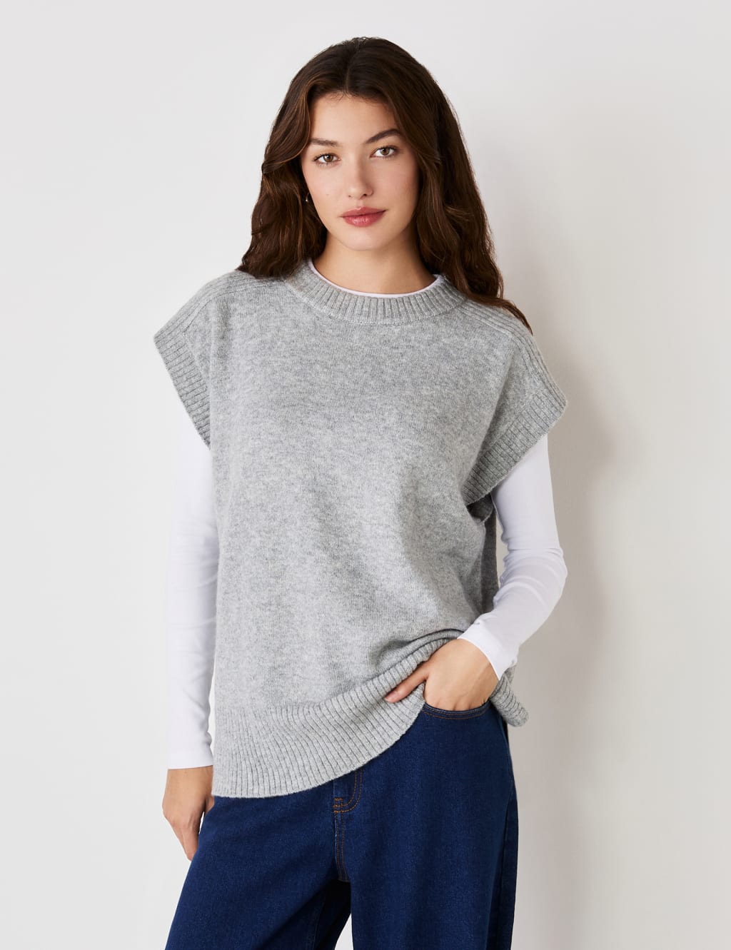 Crew Neck Split Hem Knitted Vest with Wool 6 of 6