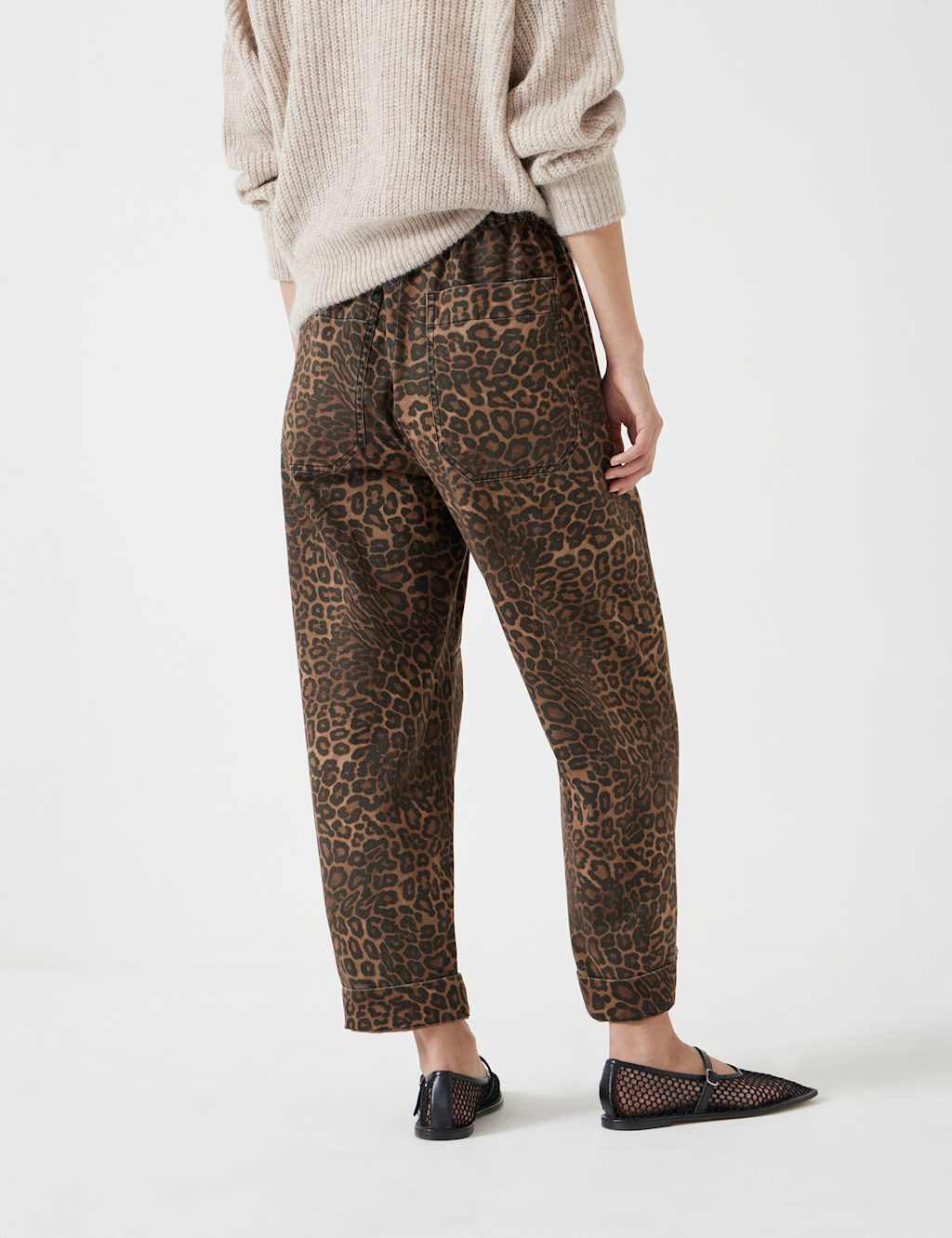 Pure Cotton Leopard Print Barrel Leg Trousers 3 of 5
